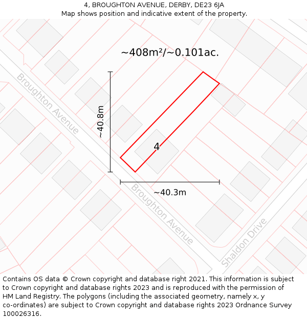 4, BROUGHTON AVENUE, DERBY, DE23 6JA: Plot and title map