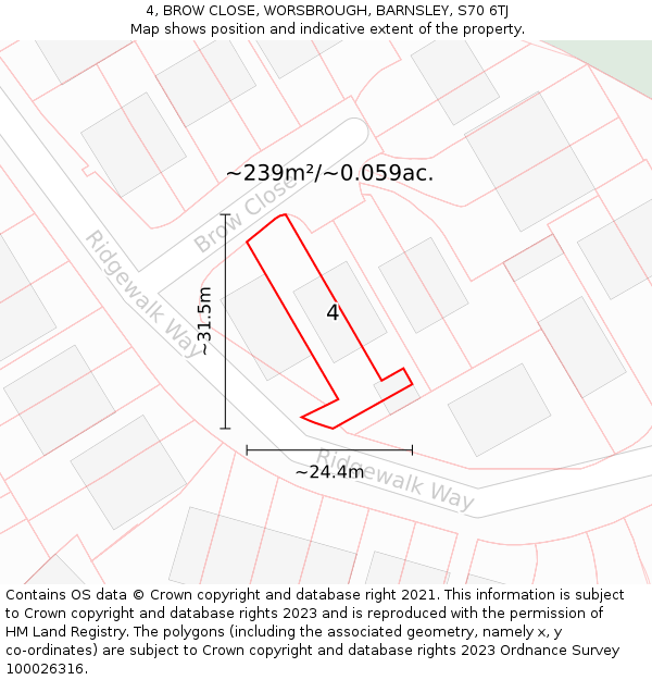 4, BROW CLOSE, WORSBROUGH, BARNSLEY, S70 6TJ: Plot and title map