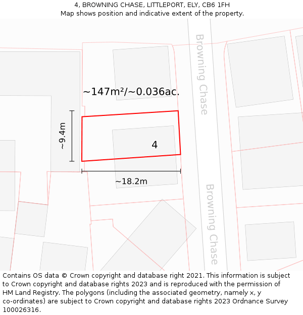 4, BROWNING CHASE, LITTLEPORT, ELY, CB6 1FH: Plot and title map