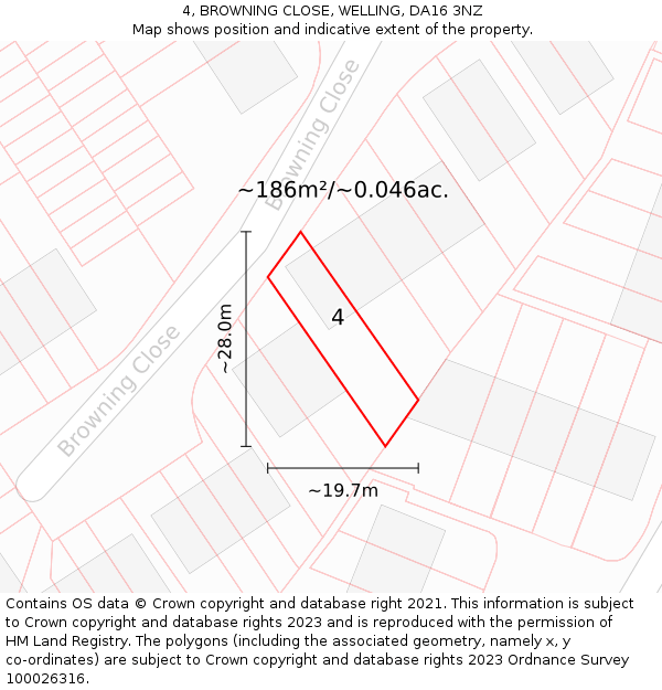 4, BROWNING CLOSE, WELLING, DA16 3NZ: Plot and title map