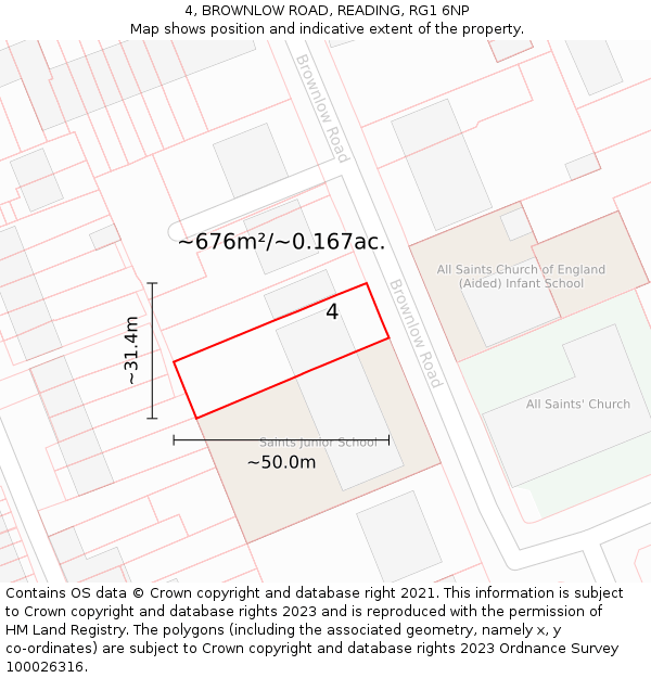 4, BROWNLOW ROAD, READING, RG1 6NP: Plot and title map