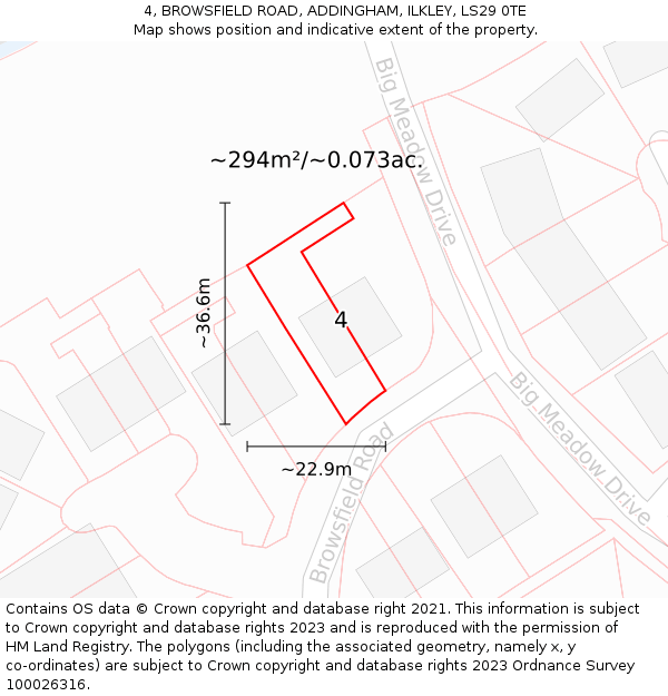 4, BROWSFIELD ROAD, ADDINGHAM, ILKLEY, LS29 0TE: Plot and title map
