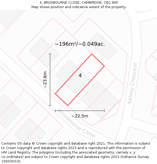 4, BROXBOURNE CLOSE, CAMBRIDGE, CB1 9XP: Plot and title map