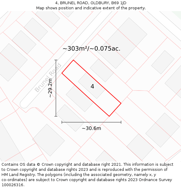 4, BRUNEL ROAD, OLDBURY, B69 1JD: Plot and title map