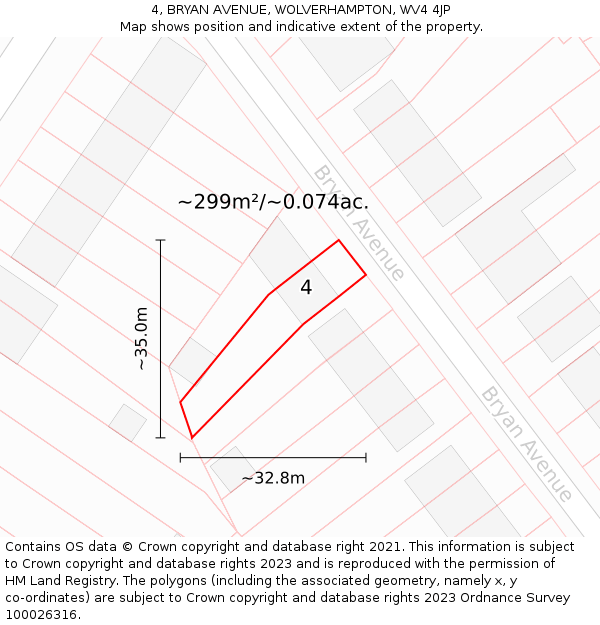 4, BRYAN AVENUE, WOLVERHAMPTON, WV4 4JP: Plot and title map