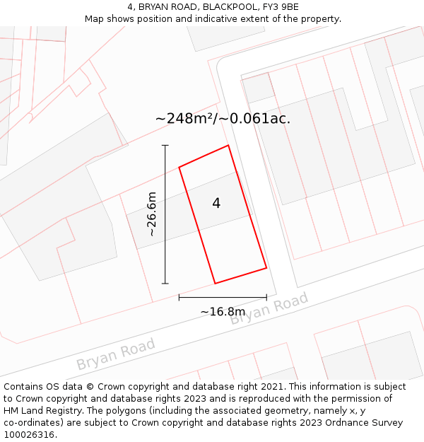 4, BRYAN ROAD, BLACKPOOL, FY3 9BE: Plot and title map