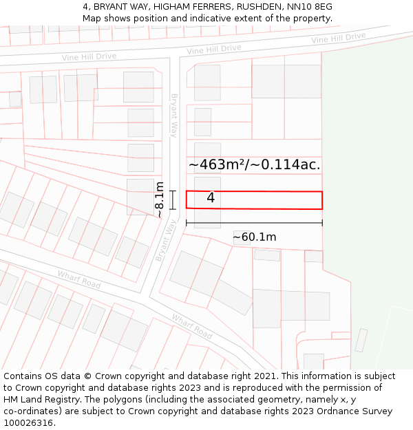 4, BRYANT WAY, HIGHAM FERRERS, RUSHDEN, NN10 8EG: Plot and title map