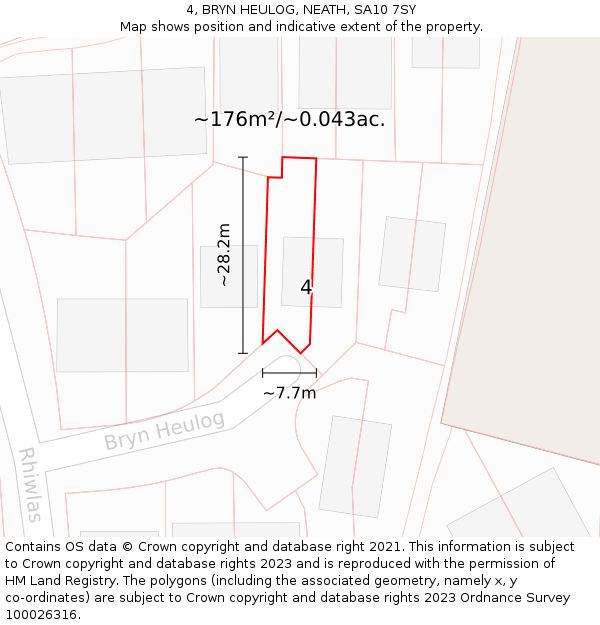 4, BRYN HEULOG, NEATH, SA10 7SY: Plot and title map