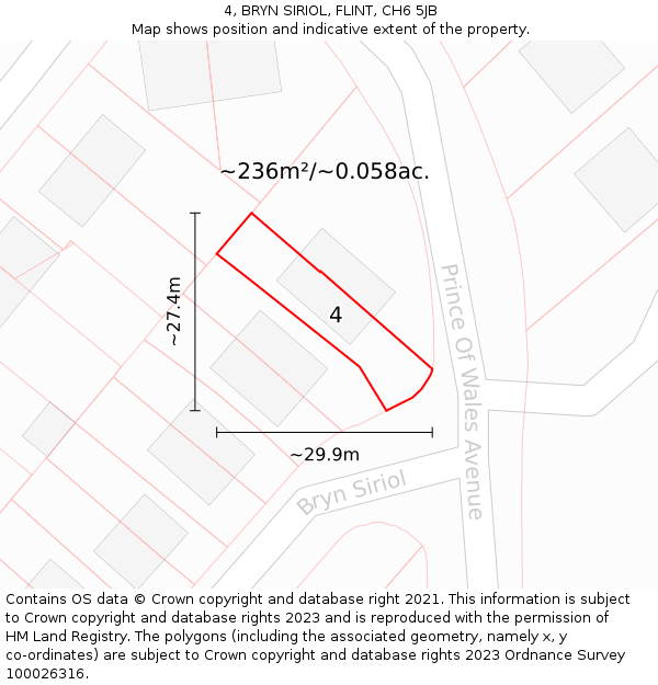 4, BRYN SIRIOL, FLINT, CH6 5JB: Plot and title map