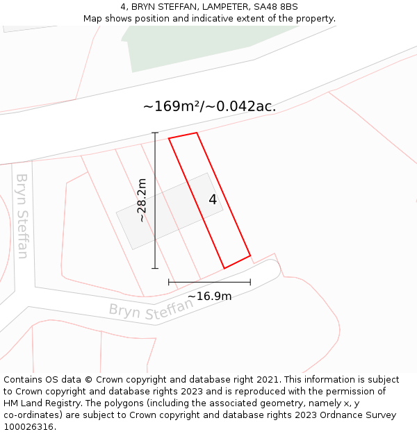 4, BRYN STEFFAN, LAMPETER, SA48 8BS: Plot and title map