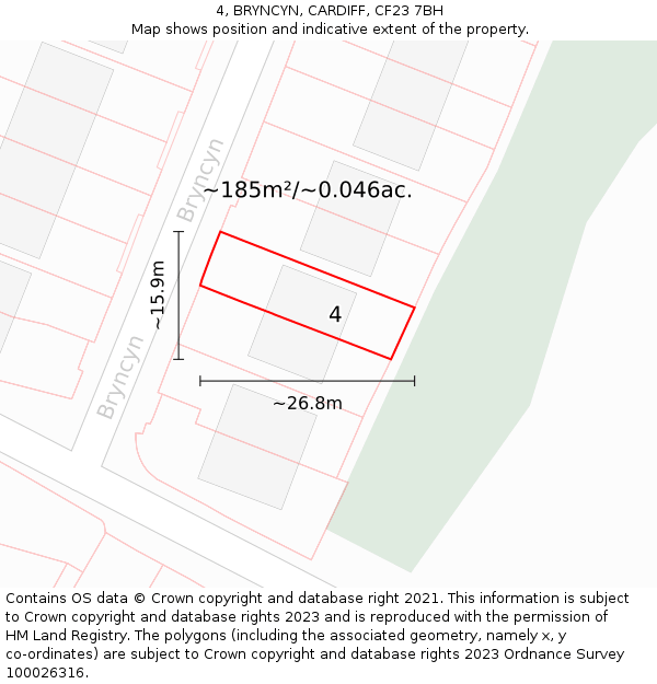 4, BRYNCYN, CARDIFF, CF23 7BH: Plot and title map
