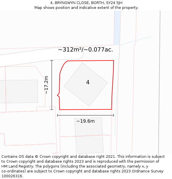 4, BRYNGWYN CLOSE, BORTH, SY24 5JH: Plot and title map