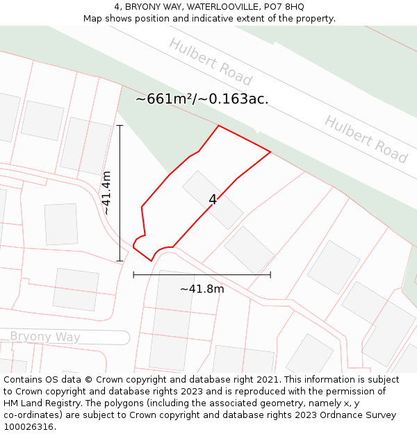 4, BRYONY WAY, WATERLOOVILLE, PO7 8HQ: Plot and title map
