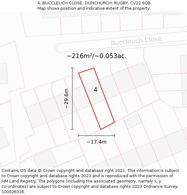 4, BUCCLEUCH CLOSE, DUNCHURCH, RUGBY, CV22 6QB: Plot and title map