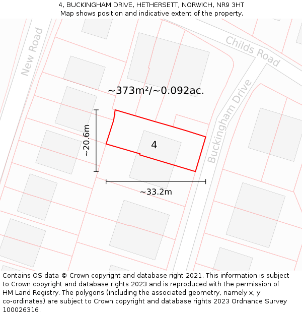 4, BUCKINGHAM DRIVE, HETHERSETT, NORWICH, NR9 3HT: Plot and title map