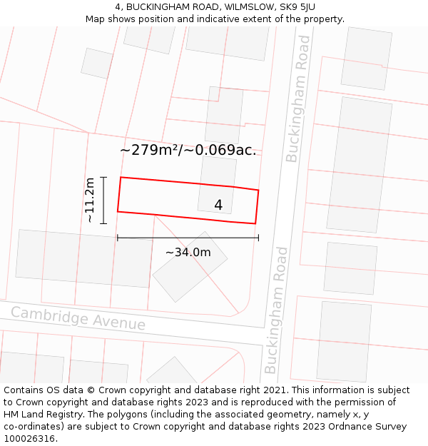4, BUCKINGHAM ROAD, WILMSLOW, SK9 5JU: Plot and title map