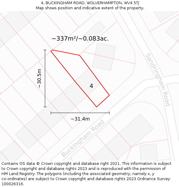 4, BUCKINGHAM ROAD, WOLVERHAMPTON, WV4 5TJ: Plot and title map