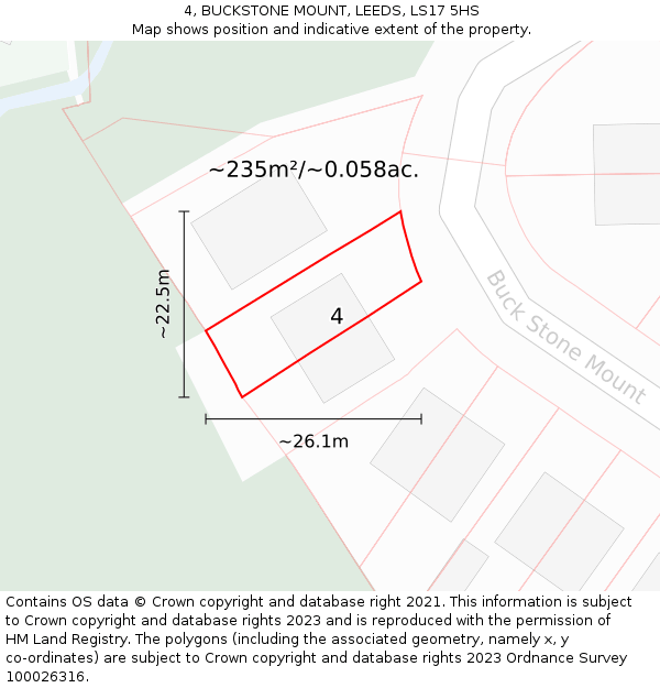 4, BUCKSTONE MOUNT, LEEDS, LS17 5HS: Plot and title map