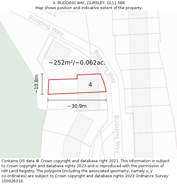 4, BUDDING WAY, DURSLEY, GL11 5BE: Plot and title map