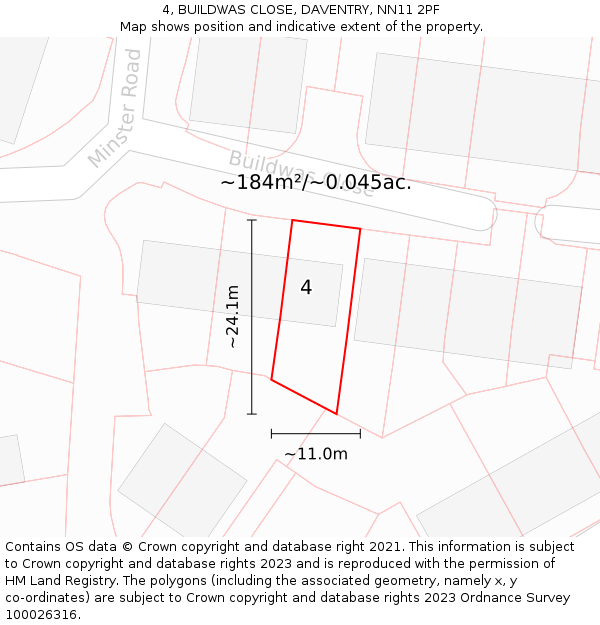 4, BUILDWAS CLOSE, DAVENTRY, NN11 2PF: Plot and title map