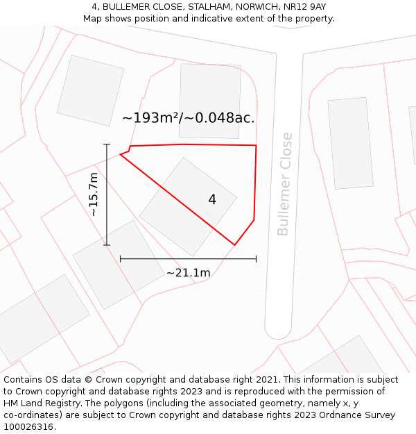 4, BULLEMER CLOSE, STALHAM, NORWICH, NR12 9AY: Plot and title map