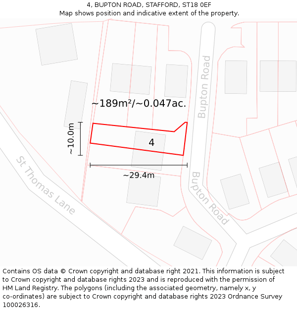 4, BUPTON ROAD, STAFFORD, ST18 0EF: Plot and title map