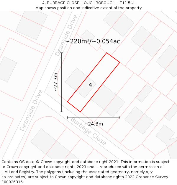 4, BURBAGE CLOSE, LOUGHBOROUGH, LE11 5UL: Plot and title map