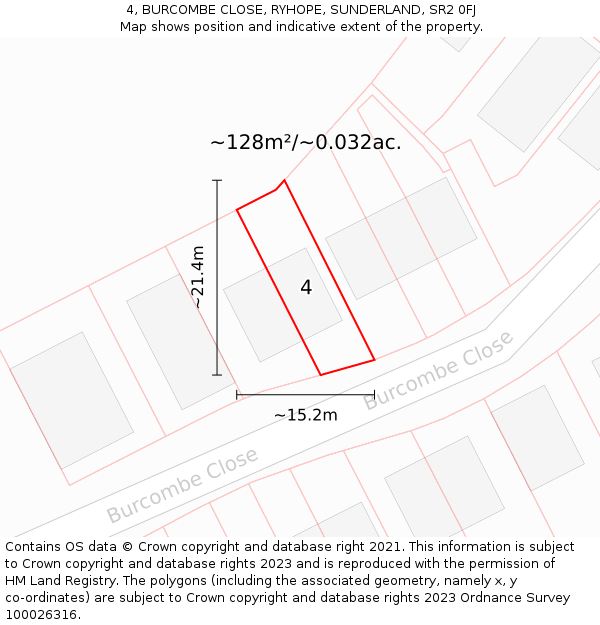 4, BURCOMBE CLOSE, RYHOPE, SUNDERLAND, SR2 0FJ: Plot and title map