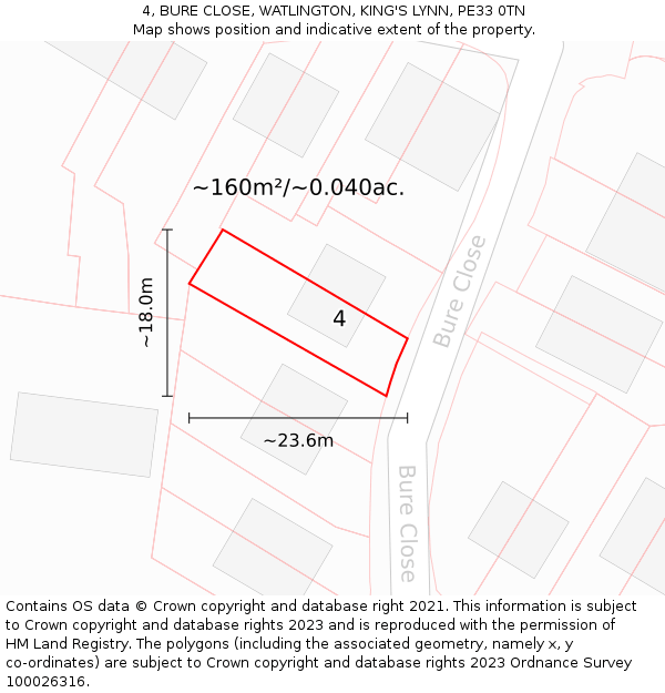 4, BURE CLOSE, WATLINGTON, KING'S LYNN, PE33 0TN: Plot and title map