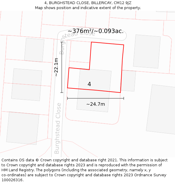 4, BURGHSTEAD CLOSE, BILLERICAY, CM12 9JZ: Plot and title map