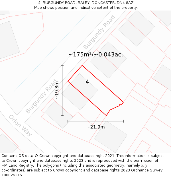 4, BURGUNDY ROAD, BALBY, DONCASTER, DN4 8AZ: Plot and title map