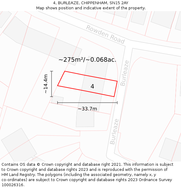 4, BURLEAZE, CHIPPENHAM, SN15 2AY: Plot and title map