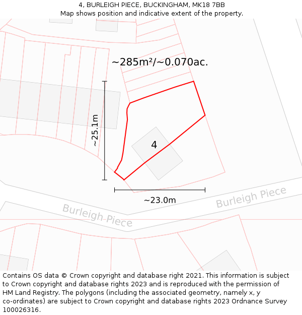 4, BURLEIGH PIECE, BUCKINGHAM, MK18 7BB: Plot and title map