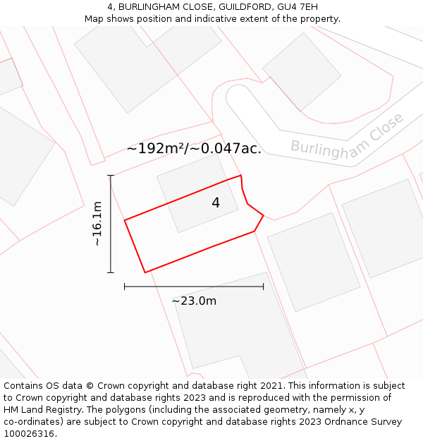4, BURLINGHAM CLOSE, GUILDFORD, GU4 7EH: Plot and title map