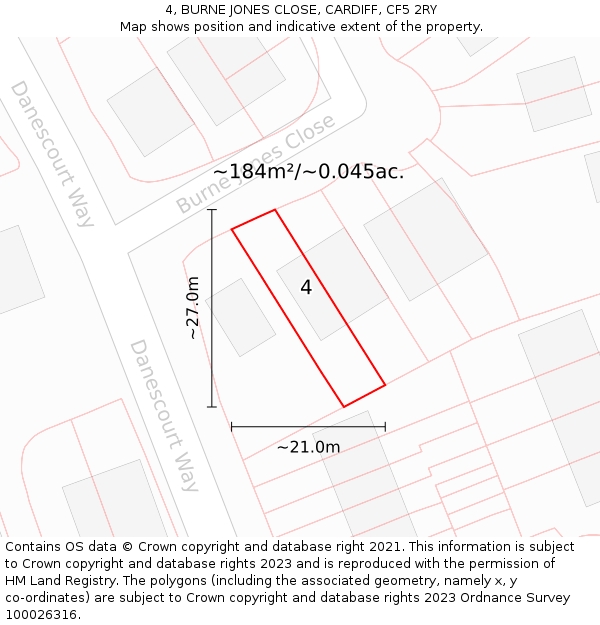 4, BURNE JONES CLOSE, CARDIFF, CF5 2RY: Plot and title map