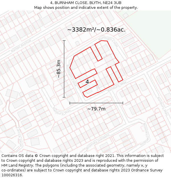 4, BURNHAM CLOSE, BLYTH, NE24 3UB: Plot and title map