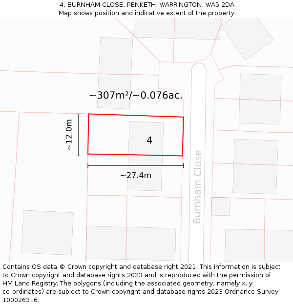 4, BURNHAM CLOSE, PENKETH, WARRINGTON, WA5 2DA: Plot and title map
