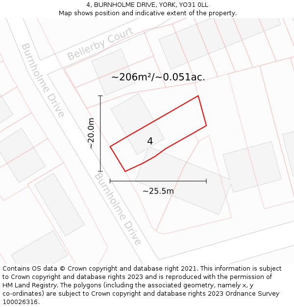4, BURNHOLME DRIVE, YORK, YO31 0LL: Plot and title map