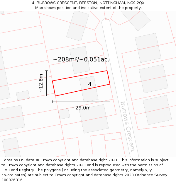 4, BURROWS CRESCENT, BEESTON, NOTTINGHAM, NG9 2QX: Plot and title map