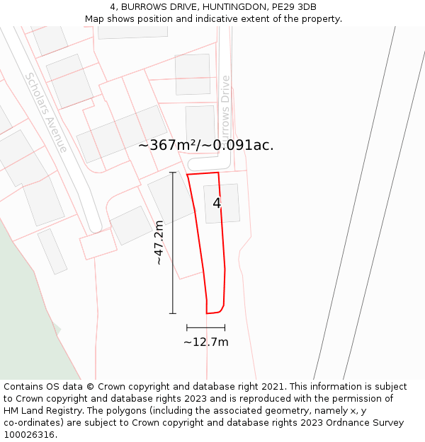4, BURROWS DRIVE, HUNTINGDON, PE29 3DB: Plot and title map