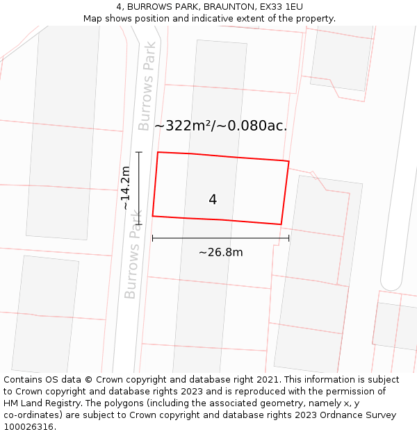 4, BURROWS PARK, BRAUNTON, EX33 1EU: Plot and title map