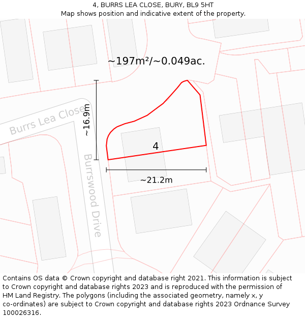 4, BURRS LEA CLOSE, BURY, BL9 5HT: Plot and title map