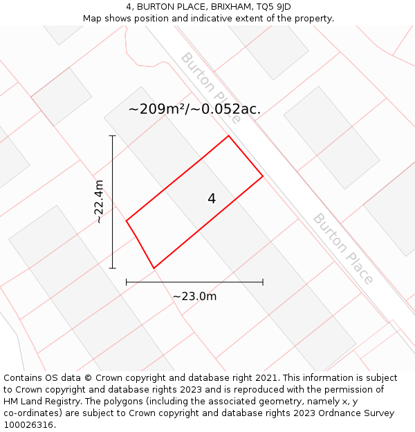 4, BURTON PLACE, BRIXHAM, TQ5 9JD: Plot and title map
