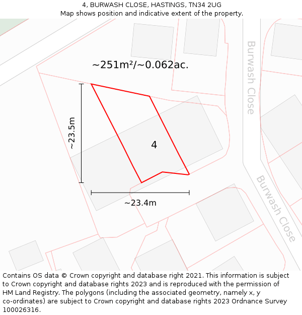 4, BURWASH CLOSE, HASTINGS, TN34 2UG: Plot and title map