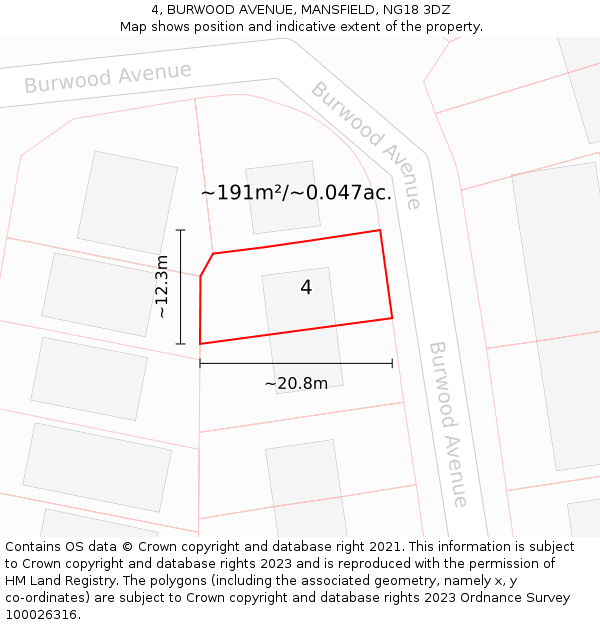 4, BURWOOD AVENUE, MANSFIELD, NG18 3DZ: Plot and title map