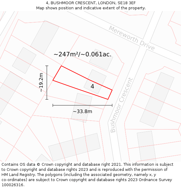 4, BUSHMOOR CRESCENT, LONDON, SE18 3EF: Plot and title map
