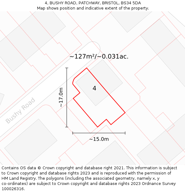 4, BUSHY ROAD, PATCHWAY, BRISTOL, BS34 5DA: Plot and title map