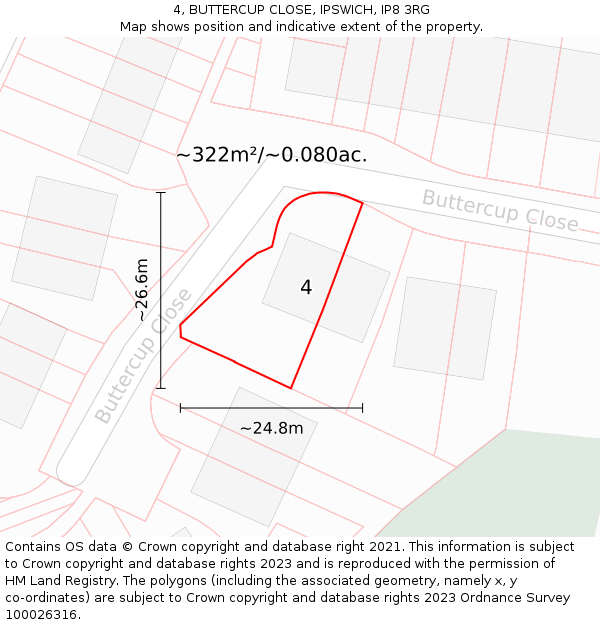4, BUTTERCUP CLOSE, IPSWICH, IP8 3RG: Plot and title map