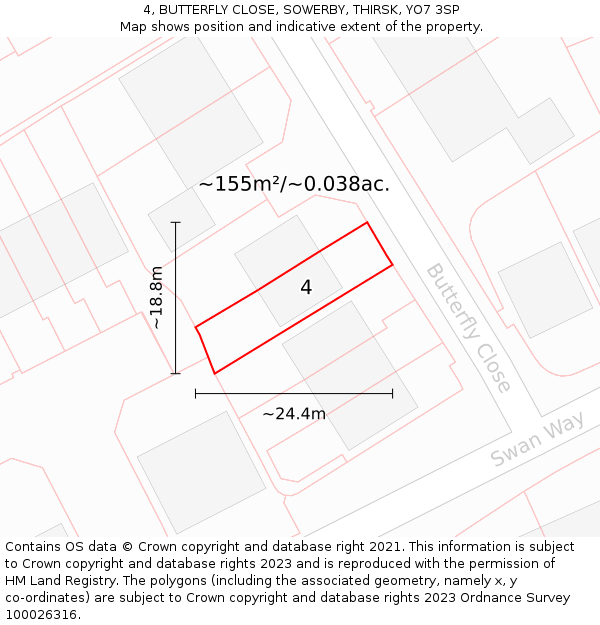 4, BUTTERFLY CLOSE, SOWERBY, THIRSK, YO7 3SP: Plot and title map