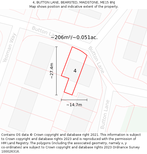 4, BUTTON LANE, BEARSTED, MAIDSTONE, ME15 8NJ: Plot and title map